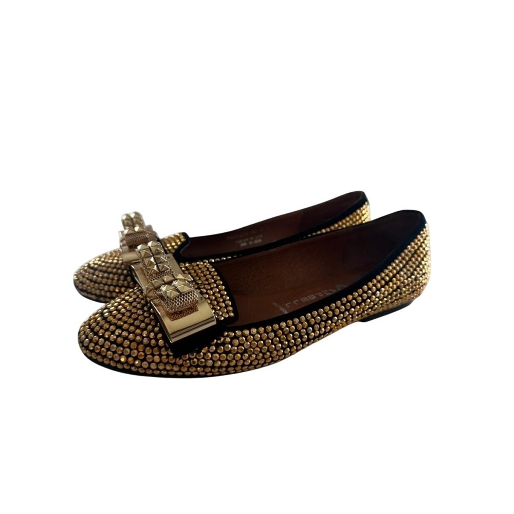 Jeffrey Campbell Gold Martini Rhinestone Studded Bow Glitzy Ballet Flats 8.5